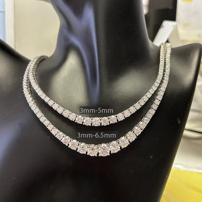 Moissanite Tennis Necklace with Certificate – 3–5mm Gradient Diamond Riviera Necklace in S925 Silver Choker for Women