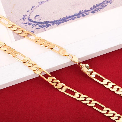 Hot Fine 18K Gold Jewelry Set - 8MM Geometric Bracelets and Necklace for Men & Women, Fashion Wedding Accessories