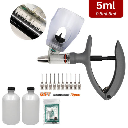 Automatic Veterinary Syringe 1ml/2ml/5ml — Adjustable Continuous Injection for Livestock, Pigs, Cattle, Sheep