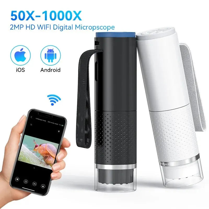 WiFi Digital Microscope Camera — 50X-1000X Zoom 2MP USB Magnifier for Skin Inspection, Repair, Android, iOS, PC