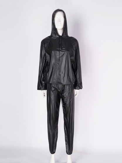 Unisex PVC Sauna Suit — Long Sleeve Top & Elastic Waistband Pants for Men & Women, Slimming Fitness Workout Outfit