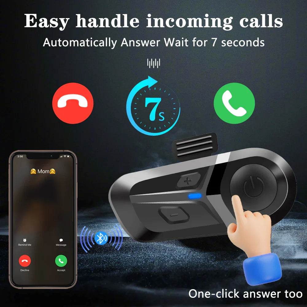 Bluetooth 5.3 Wireless Motorcycle Helmet Headset – Hands-Free Call & Music Player, Waterproof Earphones for Moto Helmets