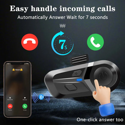 Bluetooth 5.3 Wireless Motorcycle Helmet Headset – Hands-Free Call & Music Player, Waterproof Earphones for Moto Helmets