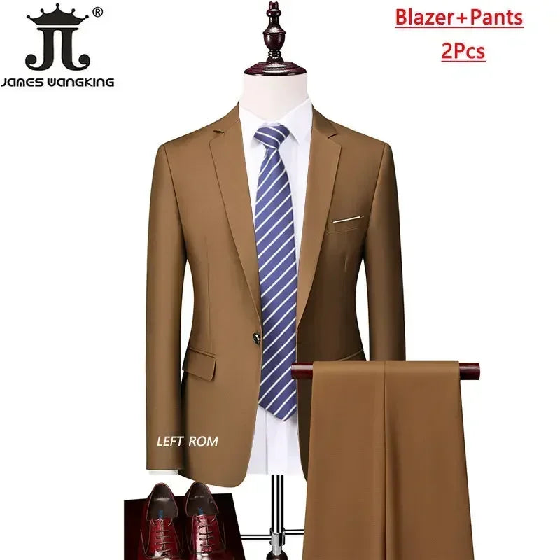 Men's 3 Piece Suit Set - Solid Color Formal Business Jacket Vest Pants Wedding Groom Party Tuxedo Outfit M-6XL