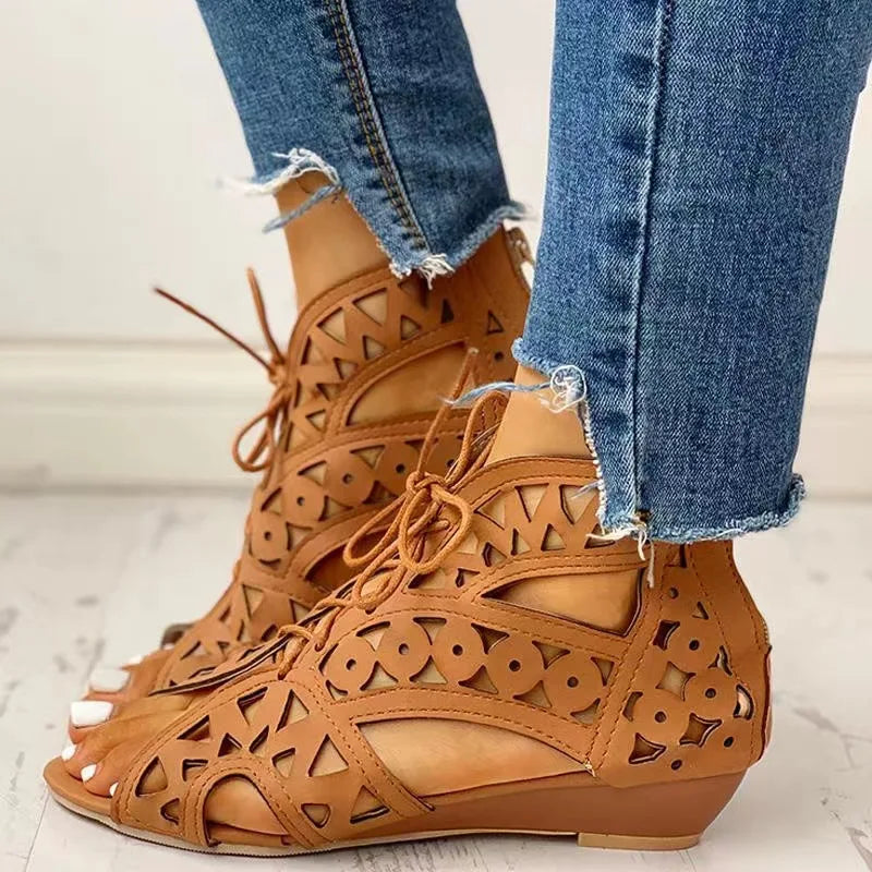 2023 Women’s Summer Gladiator Boot Sandals – Shoelace Wedge Heel Comfortable Leisure Shoes