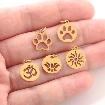 5PCS Animal Claw Charms Set – Stainless Steel Cat, Elephant, Hummingbird & Yoga DIY Pendants for Necklaces & Earrings
