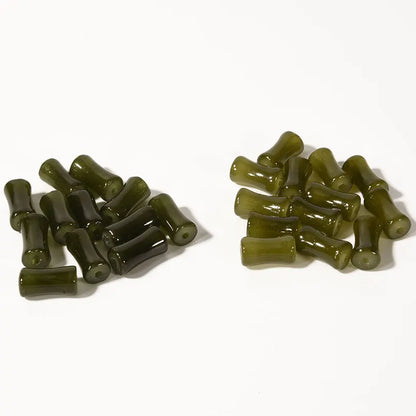 30PCS Green Glass Bamboo Beads - Jade Tube Shape Loose Beads for DIY Bracelet, Necklace & Jewelry Making Accessories