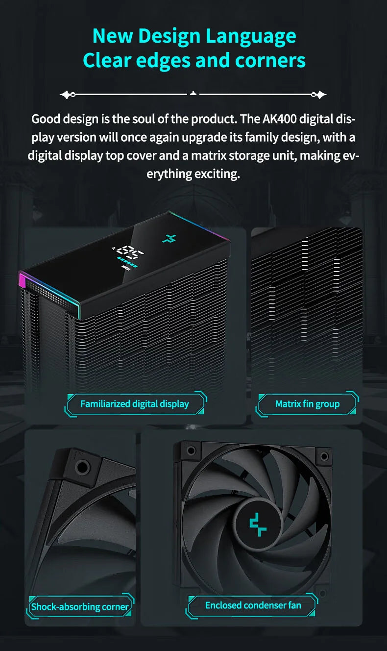 DeepCool AK500S Digital Display CPU Cooler - 5 Heat Pipes, 240W TDP, Compatible with LGA1700/1200/115X/AM4/AM5