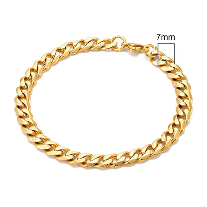 MKENDN Punk Rock Stainless Steel Cuban Curb Link Chain Bracelet – 3–11mm Silver Biker Jewelry for Men & Women