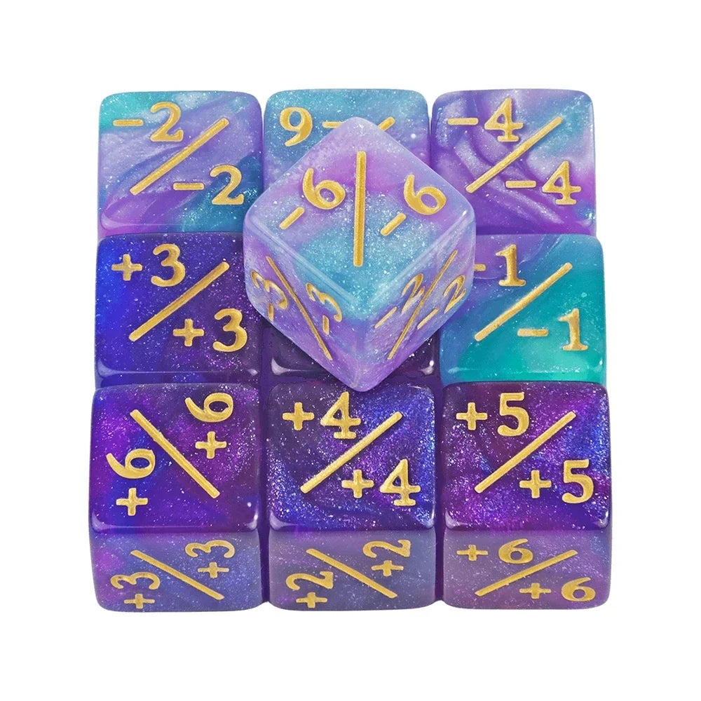 10pcs Six Sided Dice Set - D6 Counters +1/+1 & -1/-1 for Math Learning, Kids Arithmetic Toys and Card Game Accessories