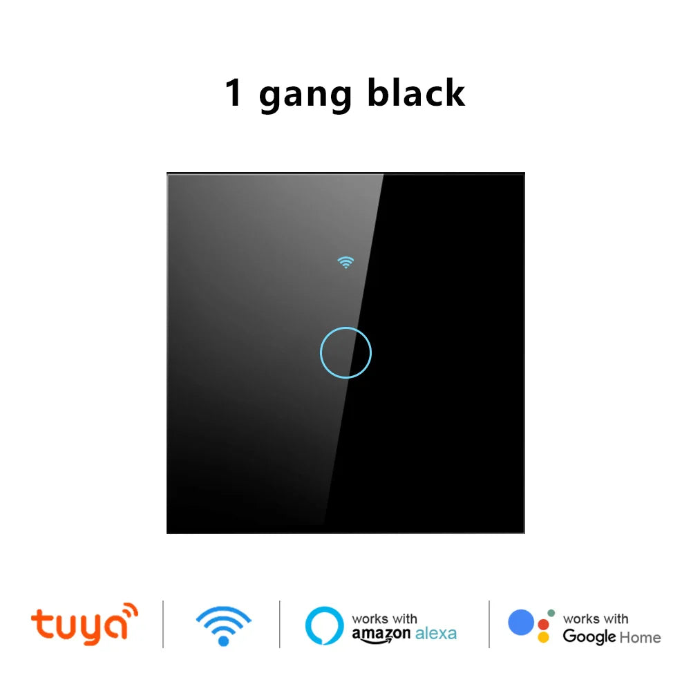 Tuya WiFi Smart Touch Light Switch - Wireless LED Control, No Neutral Wire Required, 1-4 Gang, Compatible with Alexa and Google Home
