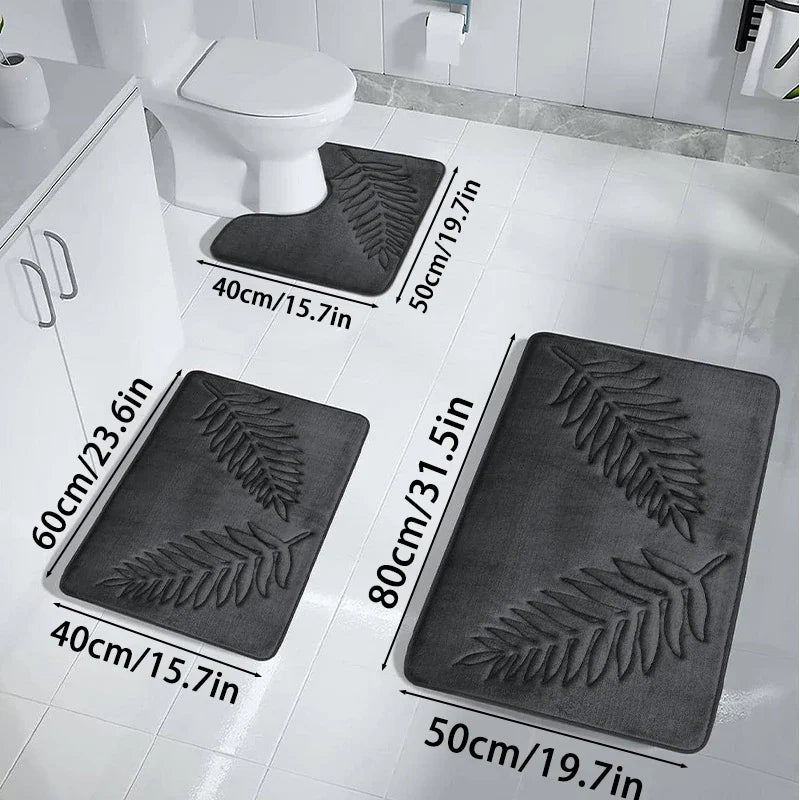 3Pcs Anti-Slip Bath Rug Set – Non-Slip Quick Dry Absorbent Bathroom Mat, Machine Washable Shower Carpet for Home
