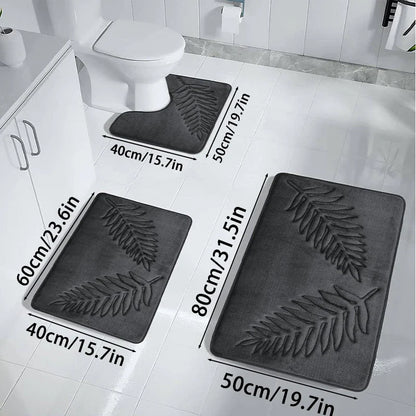 3Pcs Anti-Slip Bath Rug Set – Non-Slip Quick Dry Absorbent Bathroom Mat, Machine Washable Shower Carpet for Home