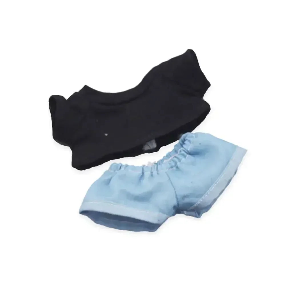 Labubu Idol Doll Clothes Set – T-Shirt & Denim Shorts Outfit for 17cm Labubu & 10cm Cotoon Dolls, Doll Accessories