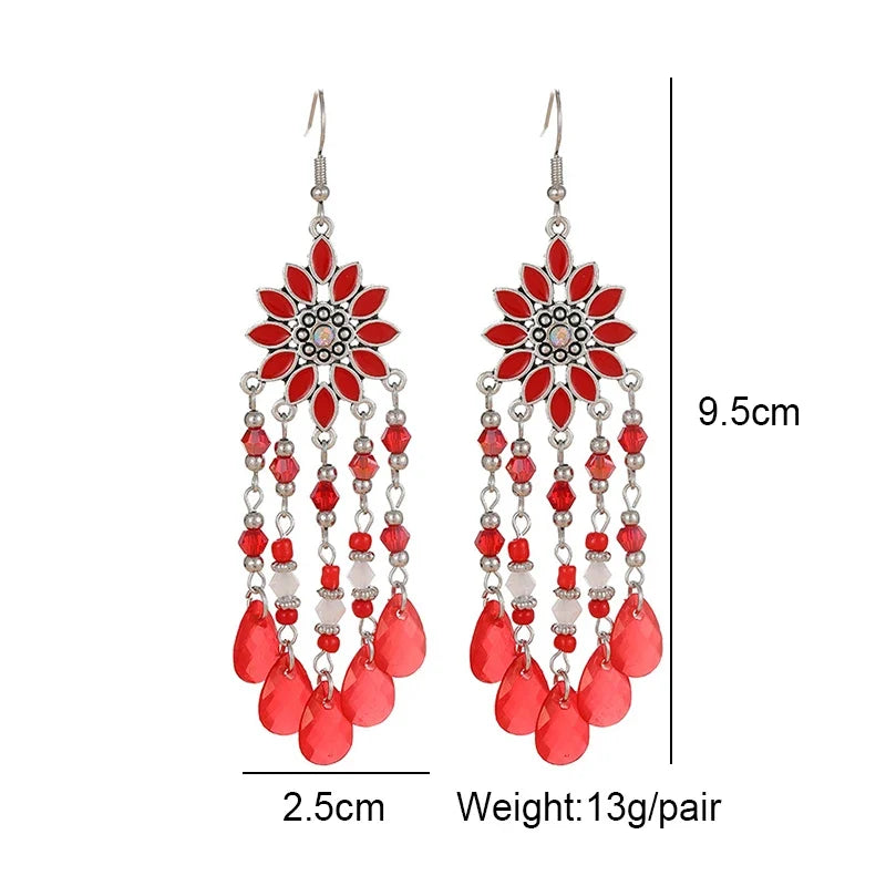 Bohemian Water Drop Tassel Earrings - Vintage Crystal Bead Long Dangle Jewelry for Women