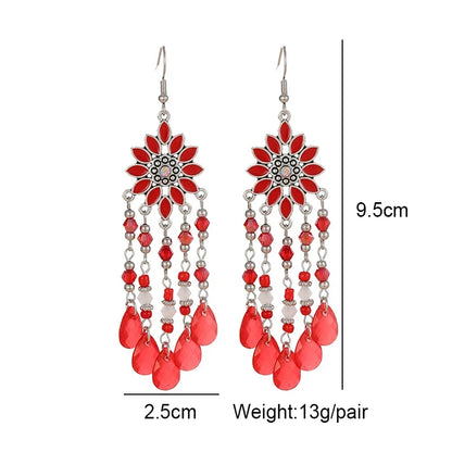 Bohemian Water Drop Tassel Earrings - Vintage Crystal Bead Long Dangle Jewelry for Women