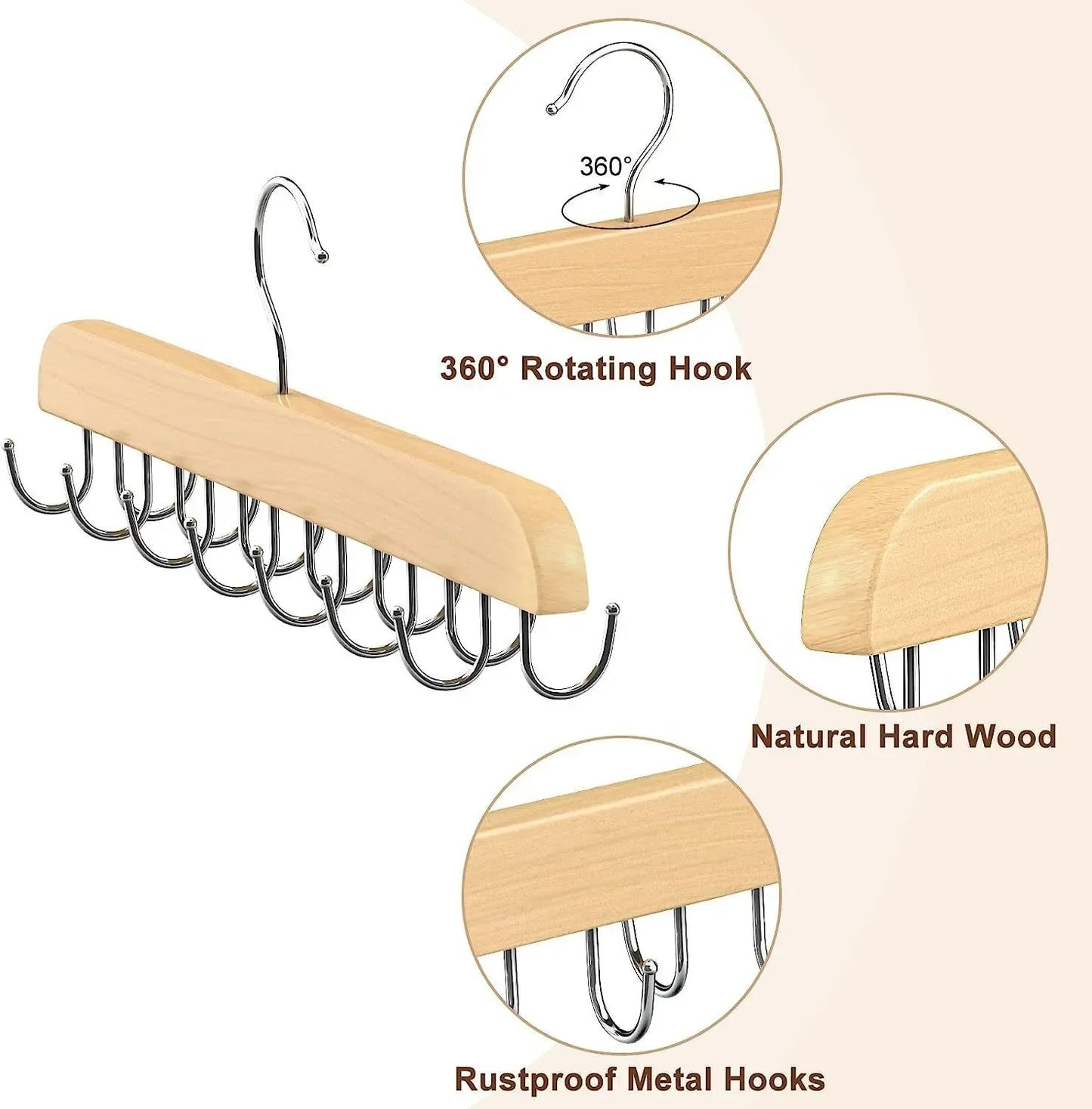 Wooden Belt and Scarf Rack Organizer – Wardrobe Hanger for Belts, Ties, and Accessories, Men’s and Women’s Clothing Storage   2/2