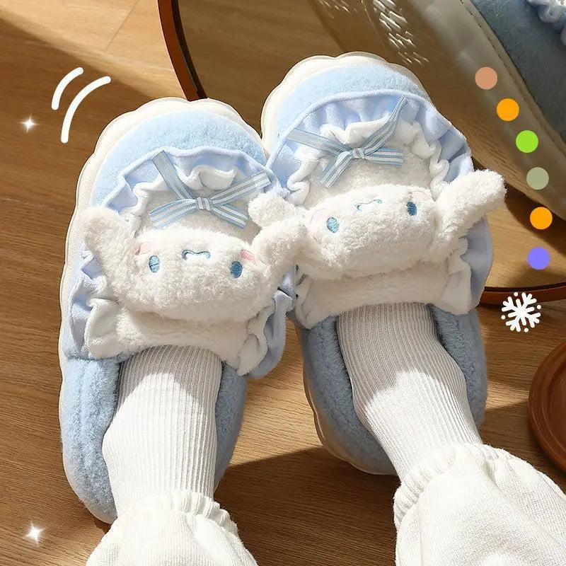 Sanrio Cinnamoroll Hello Kitty Kuromi Cotton Slippers – Cute Cartoon Winter Indoor Shoes with Thick Sole for Warmth