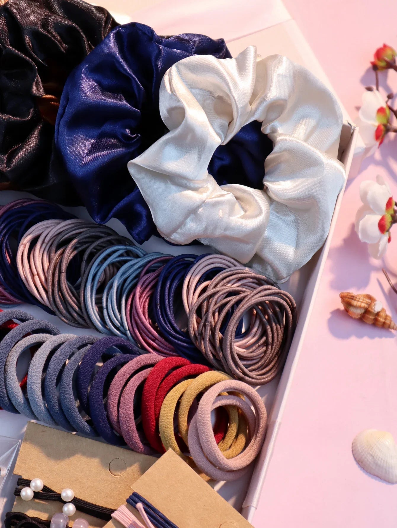 1085PCS Dark Hair Accessories Set - Seamless Ponytail Holders, Scrunchies, Hairbands & Ties for Women