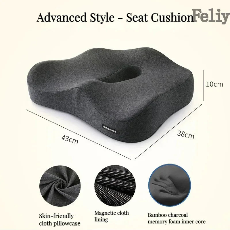 Memory Foam Office Chair & Car Seat Cushion – Orthopedic Lumbar Support Pillow with Coccyx Relief & Massage Back Pad