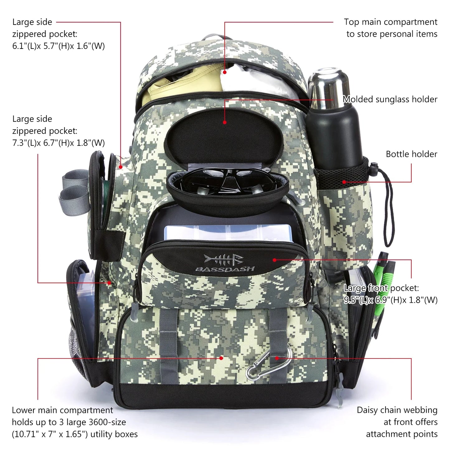 Bassdash Fishing Tackle Backpack — Lightweight Tactical Multifunctional Fishing Bag