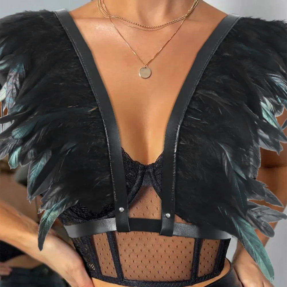 Vintage Medieval Feather Belt Shawl Cloak – Renaissance Halloween Cosplay Shoulder Feather Costume Accessory