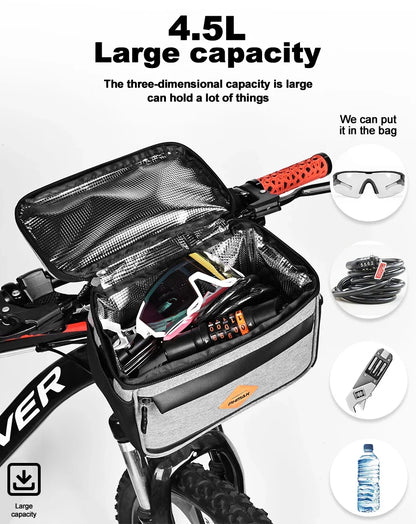 PHMAX Insulated Cycling Front Handlebar Bag – Large Waterproof MTB Pannier with Touch Screen & Cooler Compartment