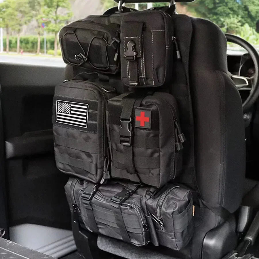Multifunctional 6 in 1 Car Back Seat Tactical Hanging Storage Organizer - 600D, 55x37CM