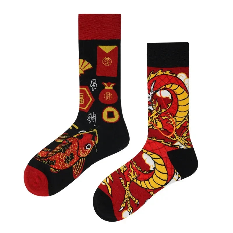 WY_New Asymmetrical Couples Mandarin Ducks Cotton Socks – Fashion Sports Colorful Medium & High Sleeve Unisex Crew Socks, Trendy Couple Gift Socks