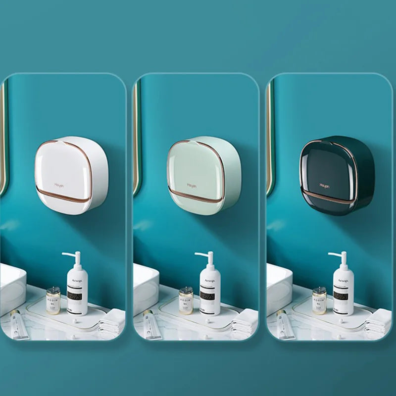 Wall-Mounted ABS Bathroom Soap Box: Waterproof Drain Soap Dish with Lid for Storage and Travel