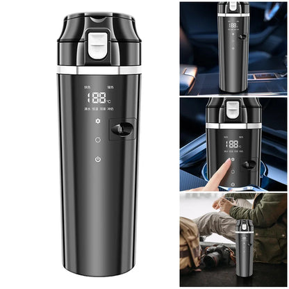 12V/24V Car Heating Cup - 500ml Stainless Steel Electric Kettle with LCD Display, Smart Heated Mug for Coffee, Tea & Milk