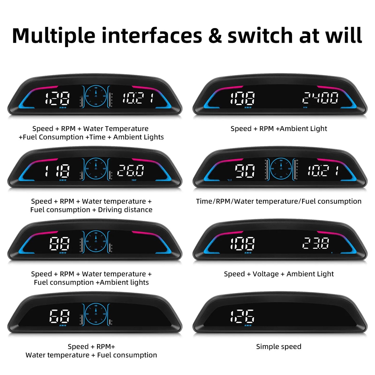 AD G3/B3 OBD2 GPS Head-Up Display – Smart Car HUD with Digital Speedometer, RPM, Water Temp, Clock & Security Alarm