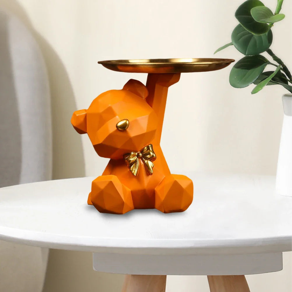 Geometric Bear Key Holder – Resin Figurine for Desk & Entrance Decoration
