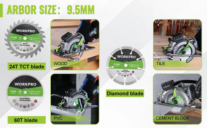 WORKPRO 20V Cordless Circular Saw with 115mm Blade – 710W Electric Power Tool for Wood & Tile Cutting (Laser & No Laser Options)