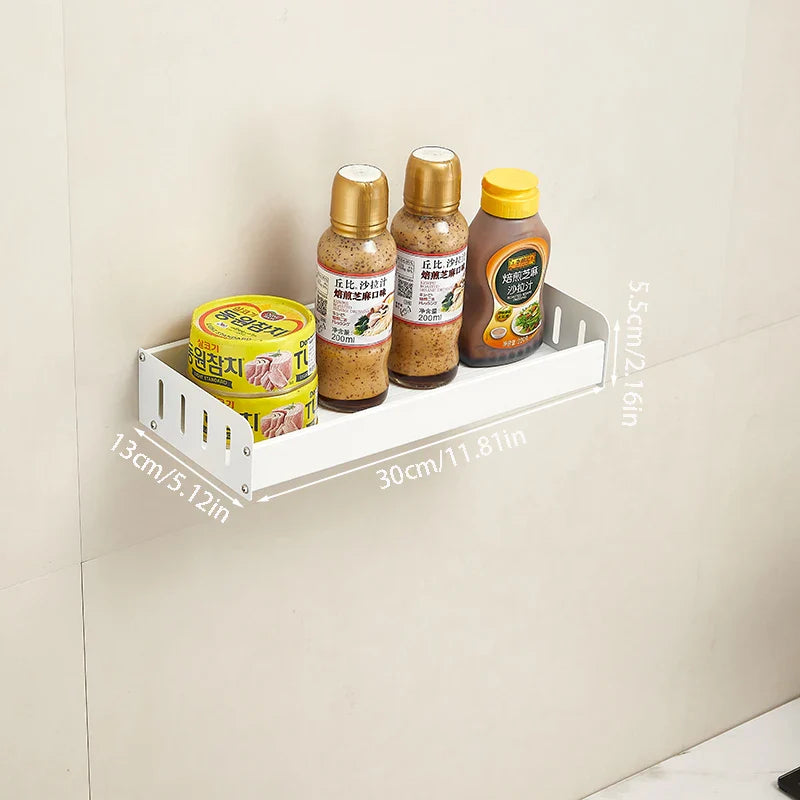 Wall-Mounted Kitchen Spice Rack Organizer with Hanging Hooks – Kitchen Storage Shelf for Condiments