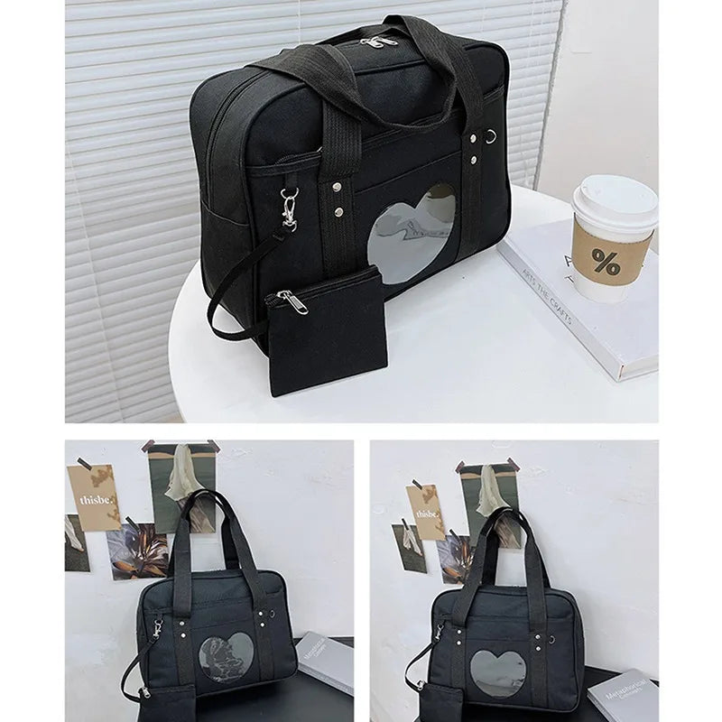 Japanese Lolita Heart JK School Bag | Fashion PU Oxford Handbag for Women, Students & Cosplay Anime Shoulder Bag