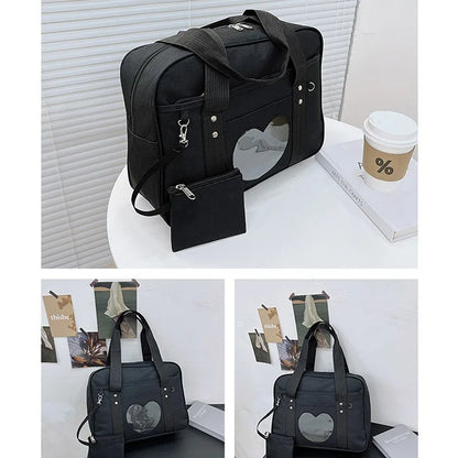 Japanese Lolita Heart JK School Bag | Fashion PU Oxford Handbag for Women, Students & Cosplay Anime Shoulder Bag