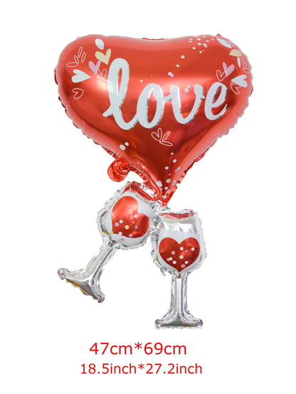 Happy Valentine’s Day Heart Balloon Stand Set – Love Bear & Heart-to-Heart Balloons Wedding Party Decoration