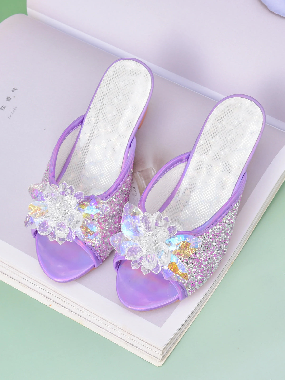 Girls’ Crystal Princess Slippers - High Heel Dress Shoes for Children