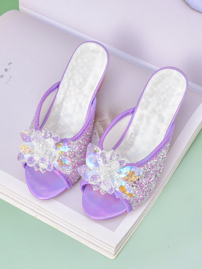 Girls’ Crystal Princess Slippers - High Heel Dress Shoes for Children