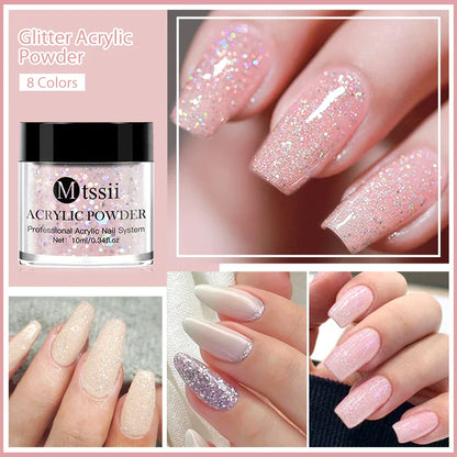 Nail Crystal Powder Kit – Acrylic Liquid Set with Pink & White Powder, Nail Brush for Extension & Carving, Beginner Set