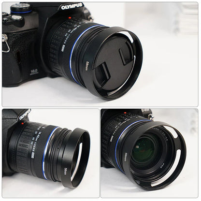 37-62mm Metal Hollow Camera Lens Hood — Compatible with Fuji Nikon Pentax Sony Olympus Canon