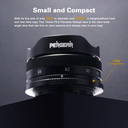 PERGEAR 10mm F5.6 APS-C Fisheye Manual Focus Prime Lens — Ultra-Wide for Fuji XF, M43, Sony E, Canon EOS M Mirrorless Cameras