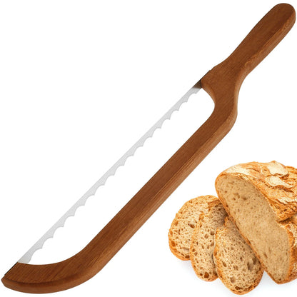Bread Bow Cutter – Serrated Stainless Steel Bagel & Sourdough Slicer, Portable Cutting Tool with Bamboo Handle