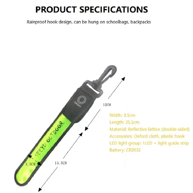 LED Glowing Reflective Backpack Light & Night Running Safety Wristband - Outdoor Sport Armband