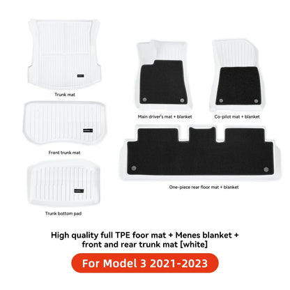 YZ TPE White Foot Pad — Fully-Surrounded Floor Liner for Tesla Model 3 & Model Y (2021–2025) | Waterproof, Non-Slip