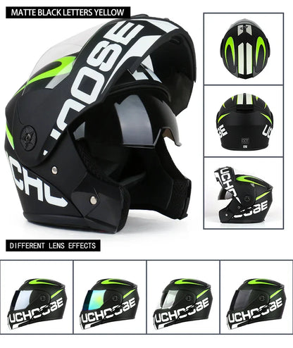 New Full Face Motorcycle Helmet – Racing Helmet with Double Sun Visor & Flip-Up Double Lens for Men & Women, DOT Certified
