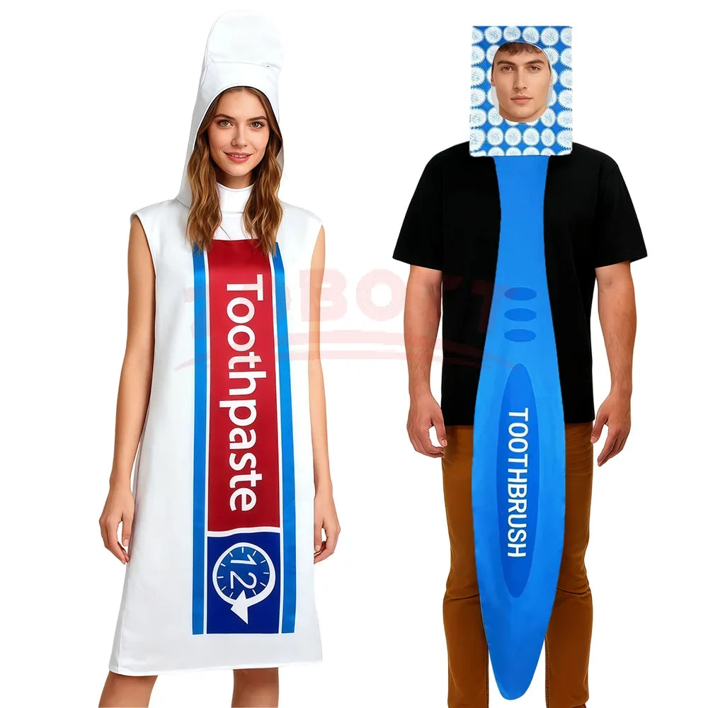 Couples Toothbrush & Toothpaste Cosplay Costume - Funny Halloween Role-Play Party & Performance Outfit