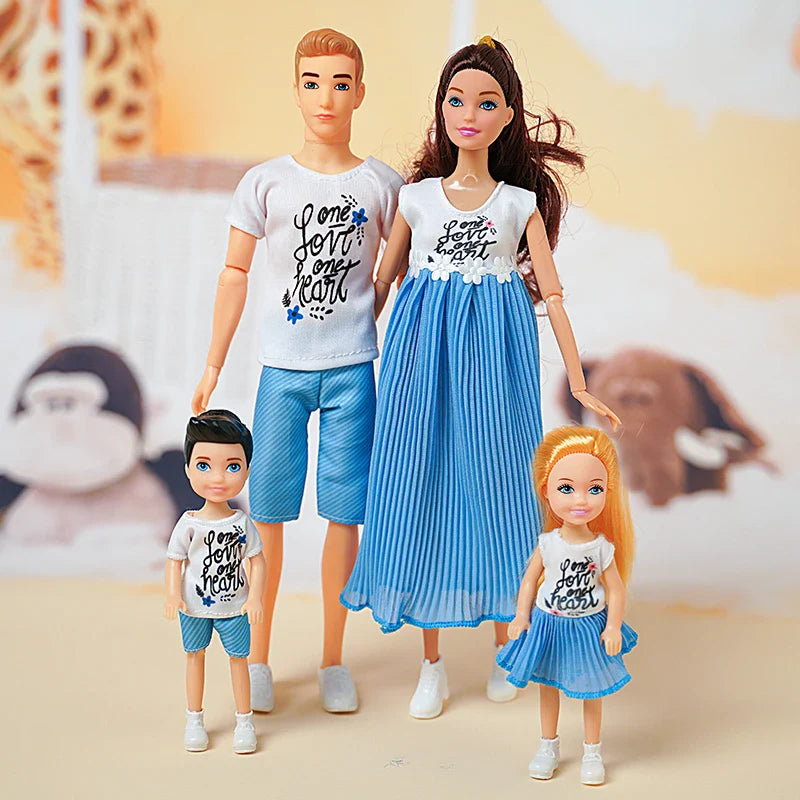 1/6 30cm Barbie Doll Family Set – Mom, Dad & Kids with Clothes, Educational & Birthday Gift