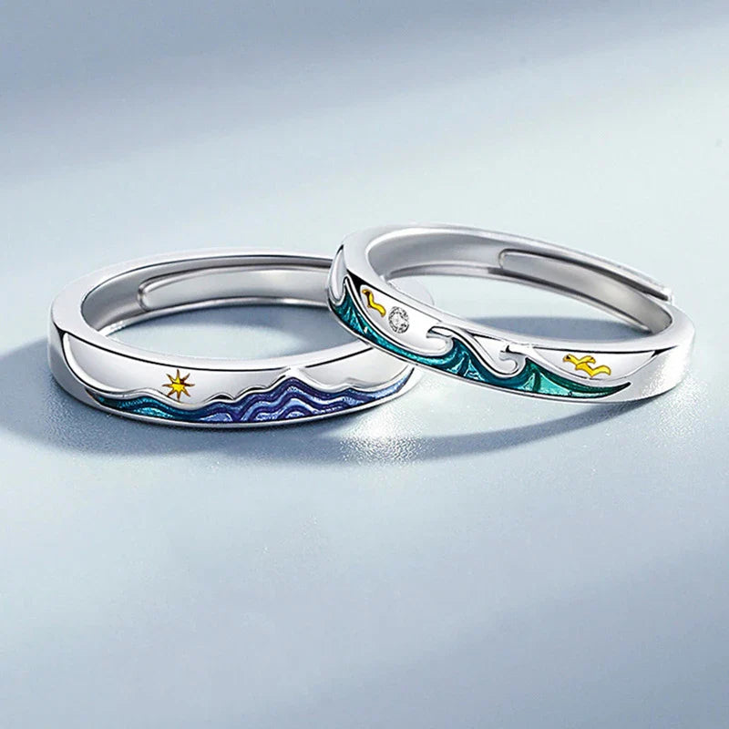 New Silver Couple Rings - Sun & Moon Adjustable Open Ring for Men & Women, Wedding & Fashion Jewelry Gift